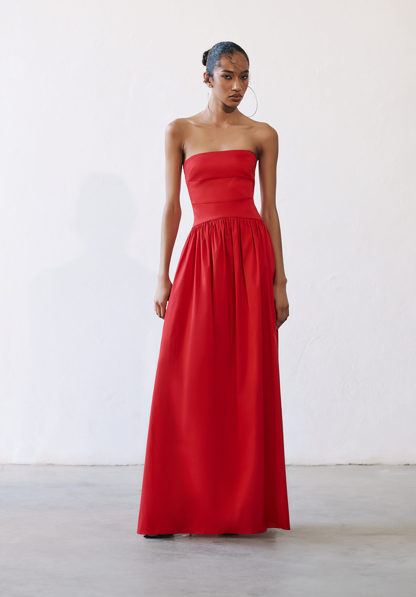 Vestido Longo Tafetá Sem Alças Eugenia - Vermelho