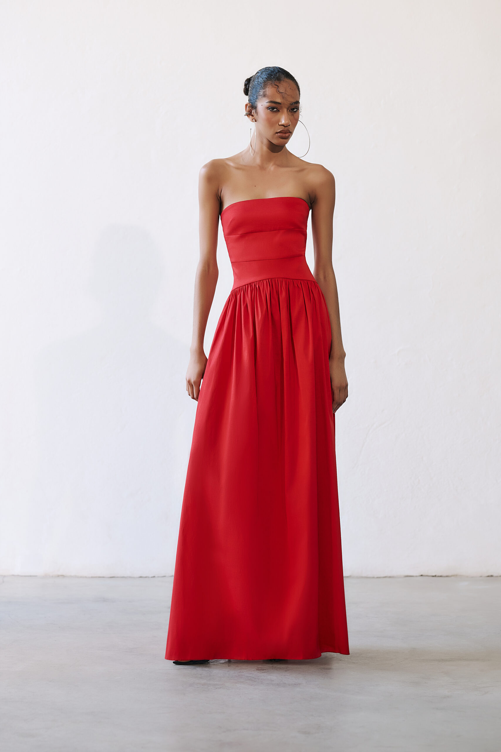 Vestido Longo Tafetá Sem Alças Eugenia - Vermelho