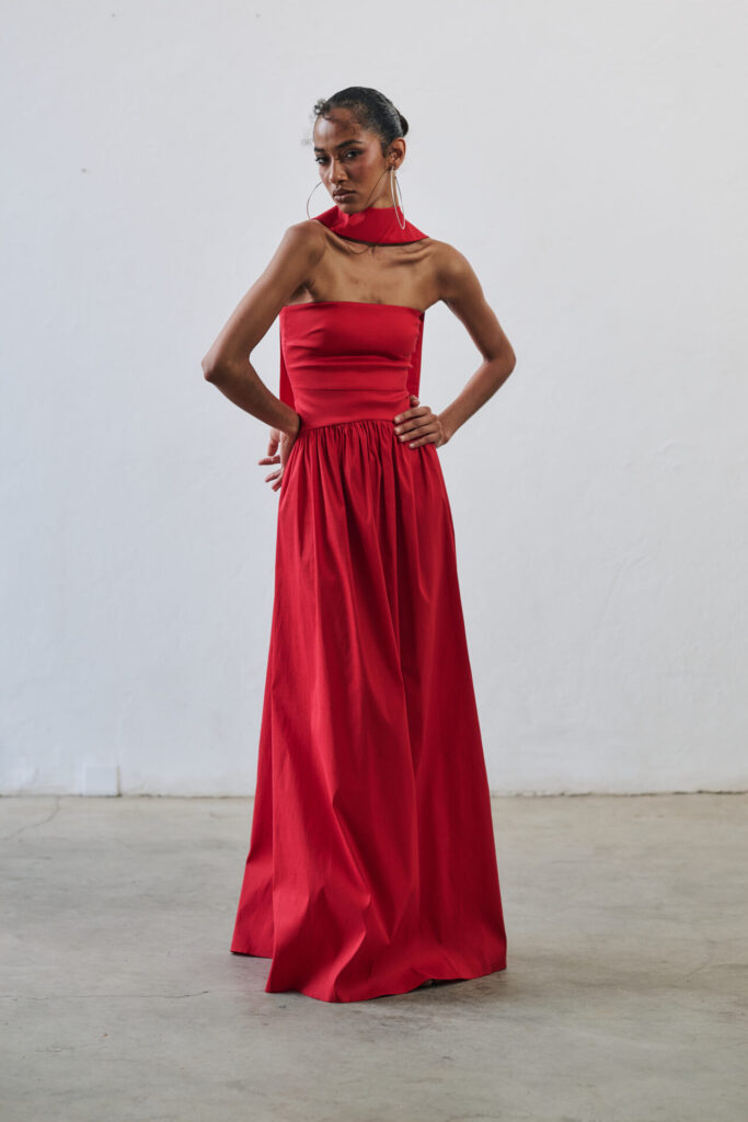 Vestido Longo Tafetá Sem Alças Eugenia - Vermelho - Imagem 3