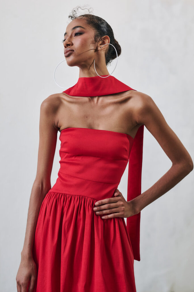 Vestido Longo Tafetá Sem Alças Eugenia - Vermelho - Imagem 2