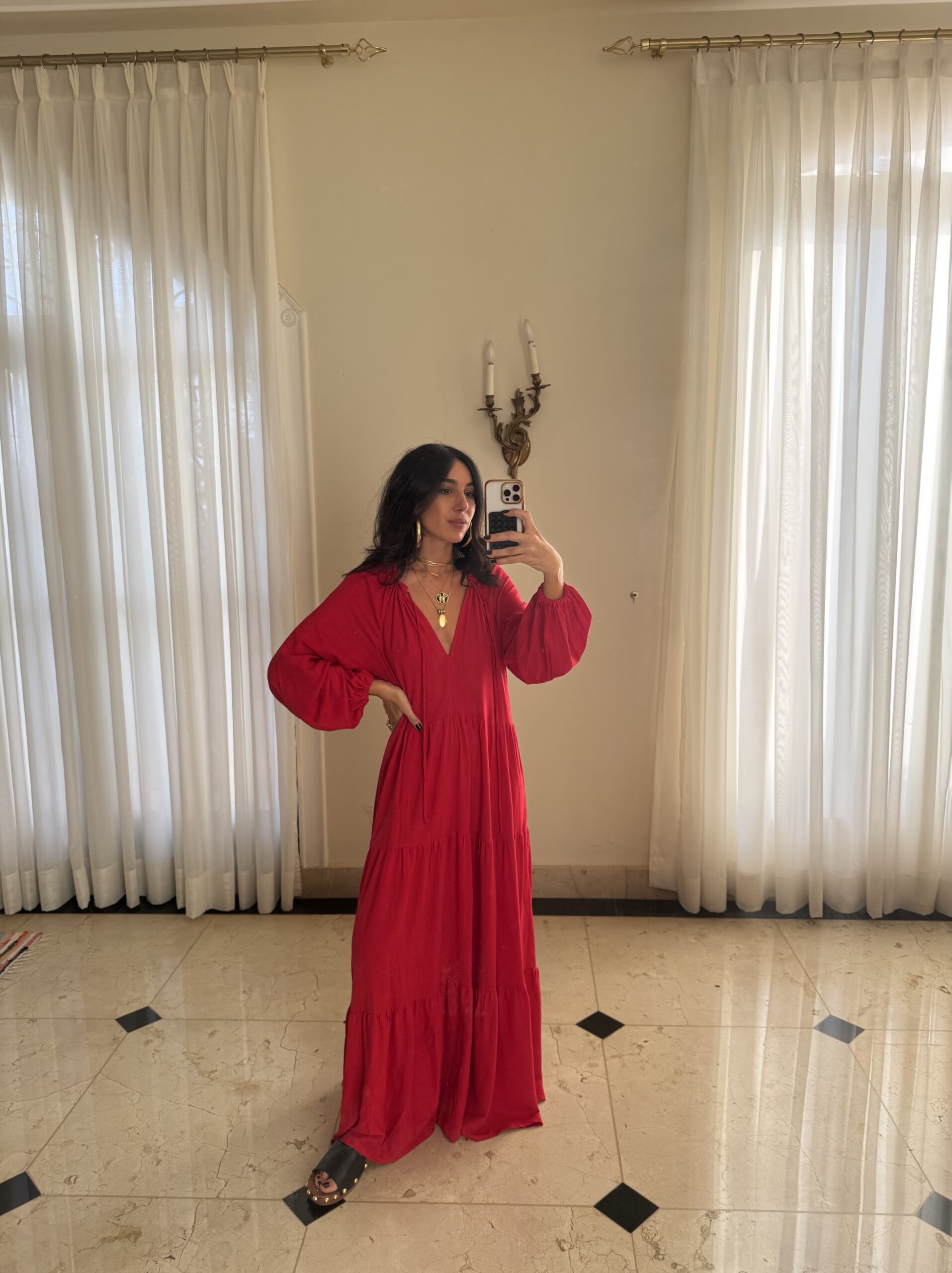 Vestido Decote V Manga Longa Louise - Vermelho - Imagem 5