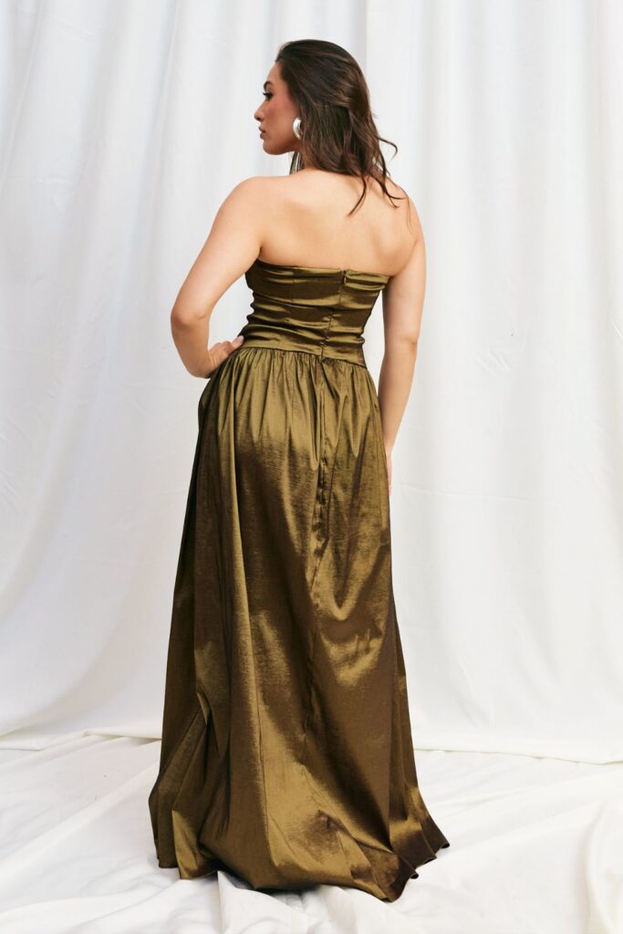 Vestido Longo Tafetá Sem Alças Eugenia - Dourado - Imagem 4
