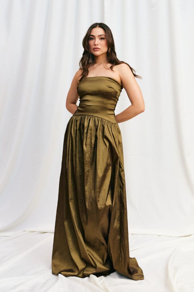 Vestido Longo Tafetá Sem Alças Eugenia - Dourado