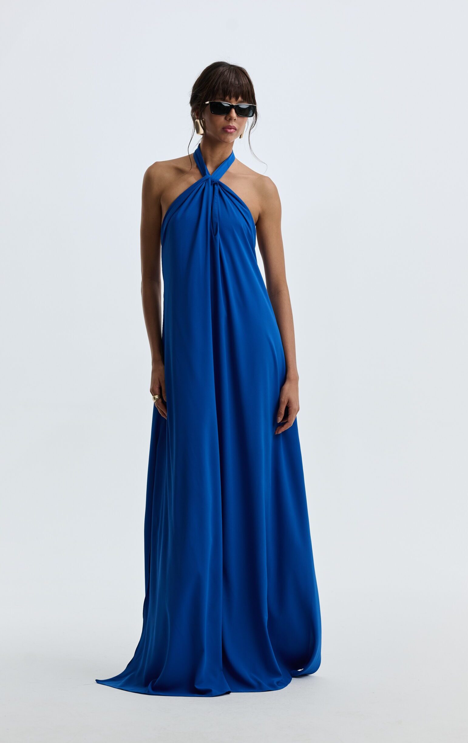 Vestido Longo Frente Única  Dih - Azul Bic