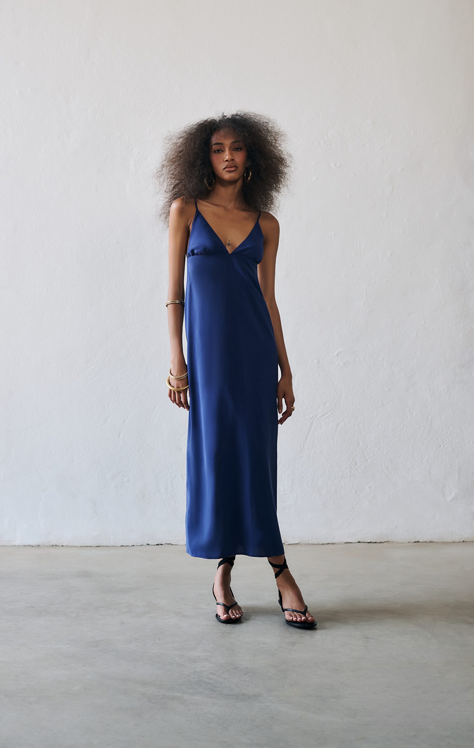 Vestido Midi Alças Finas Pauline - Azul Petróleo