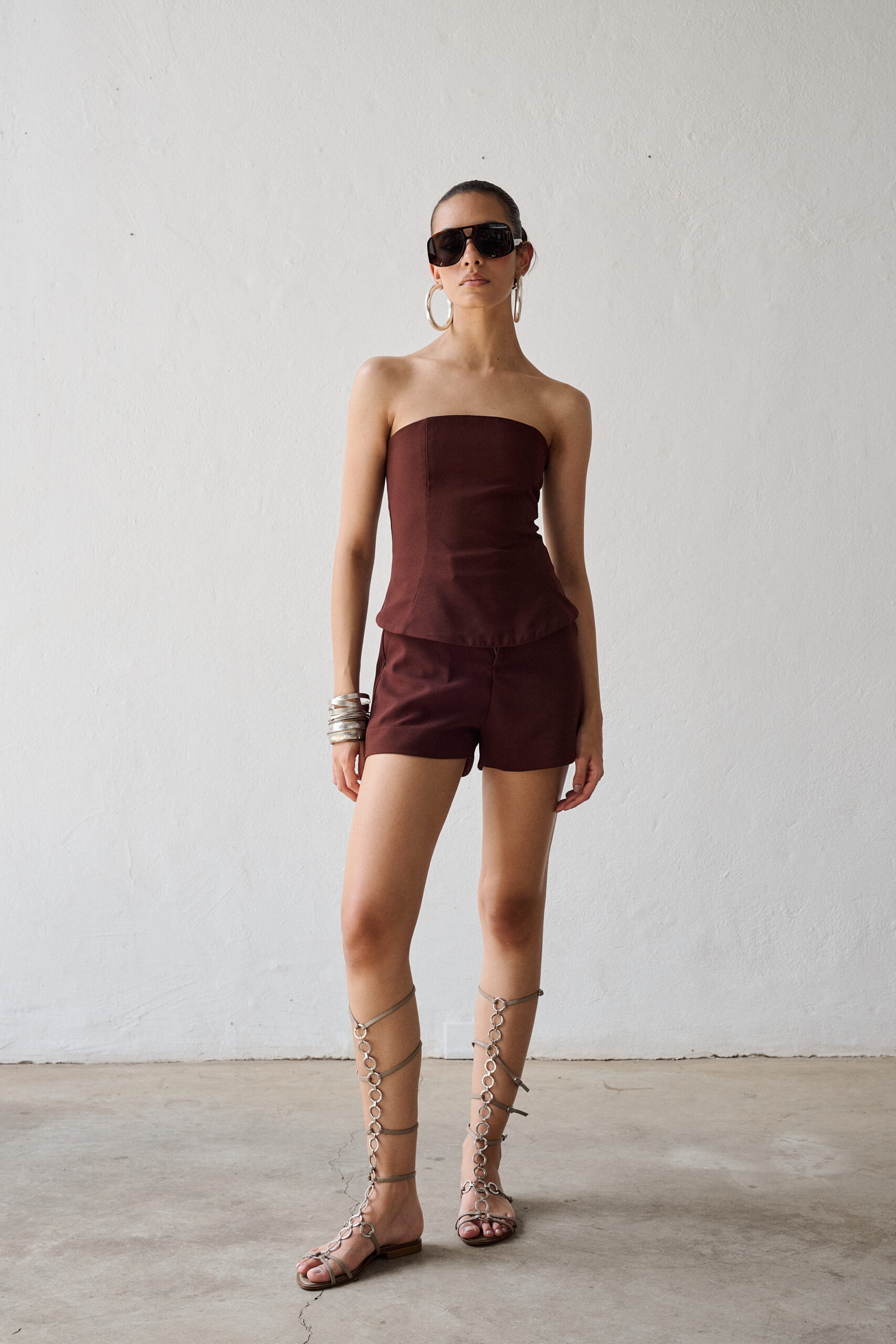 Short Cintura Alta Sara - Marrom