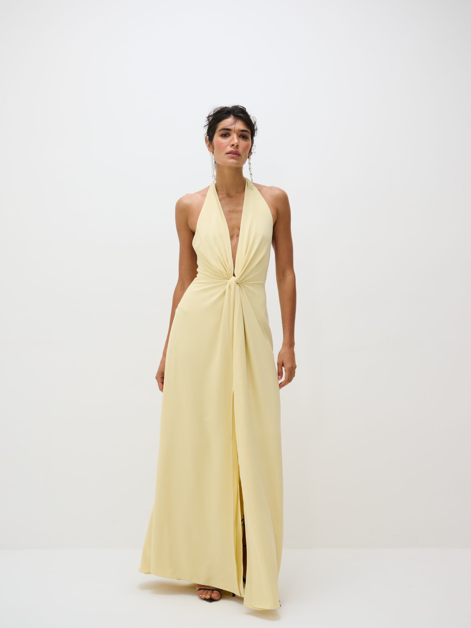 Vestido Drapeado Frente Única Sol - Manteiga