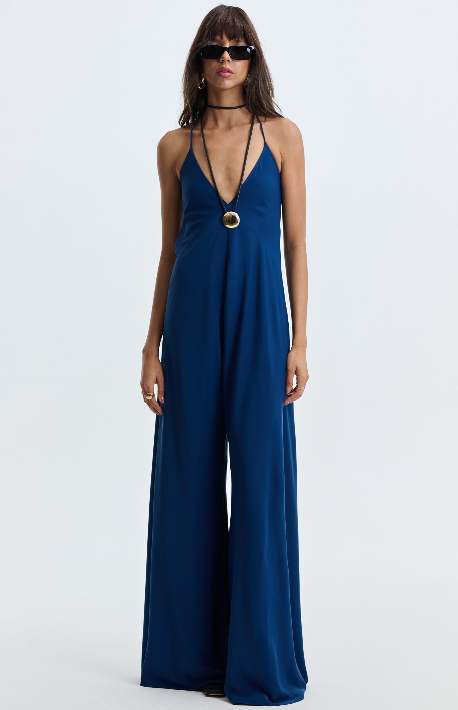 Macacão Frente Única Pantalona Gabriela - Azul Noite