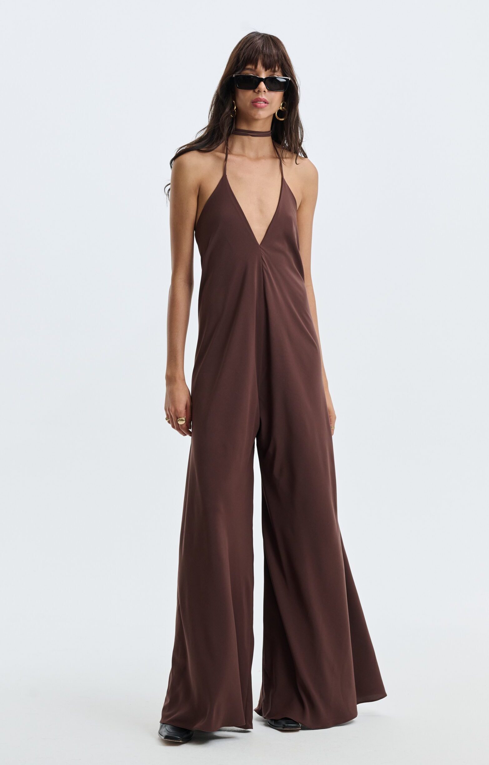 Macacão Frente Única Pantalona Gabriela - Marrom