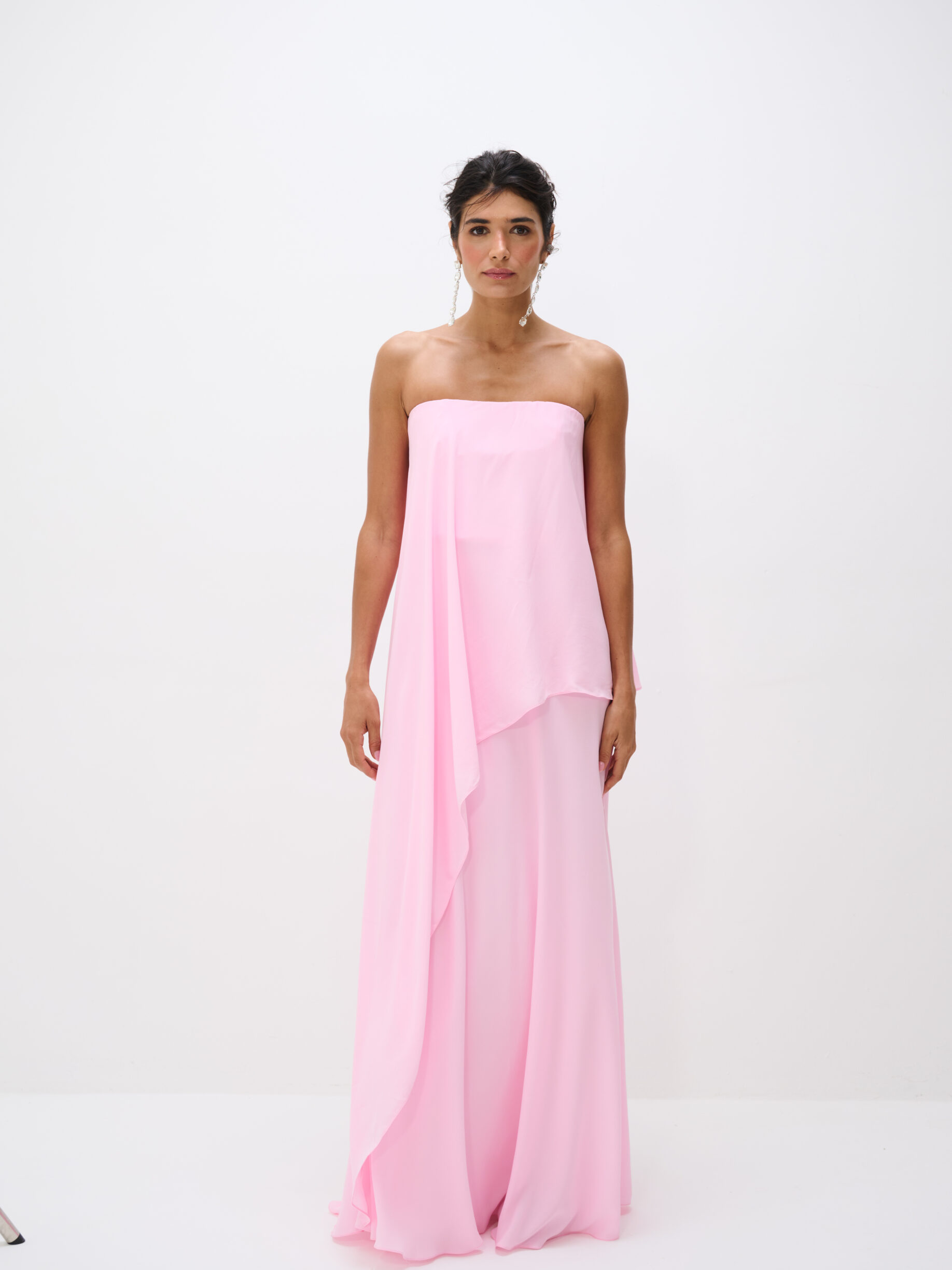 Conjunto Sem Alça Com Blusa Assimétrica e Saia Longa Siena - Rosa Chiclete