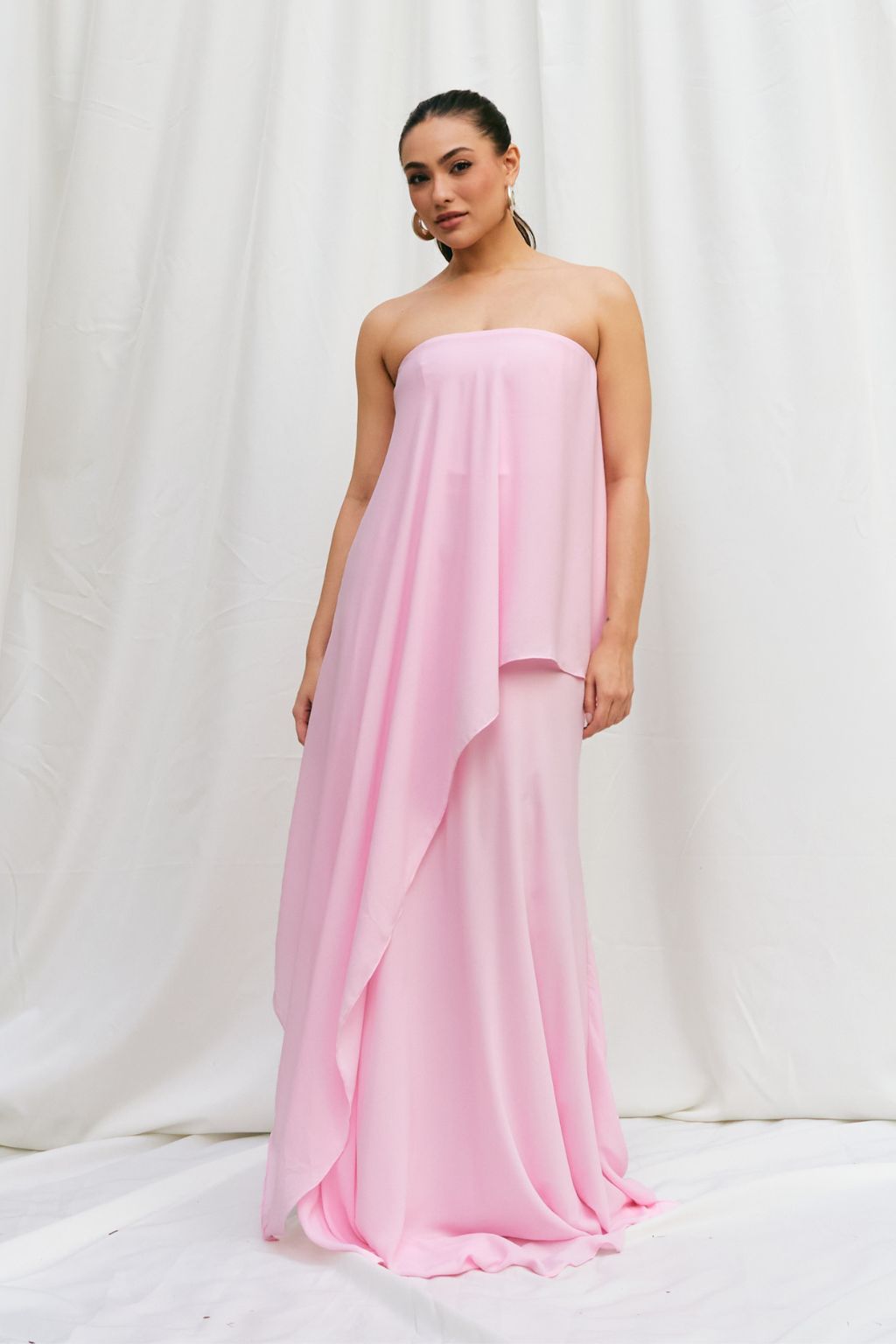 Conjunto Sem Alça Com Blusa Assimétrica e Saia Longa Siena - Rosa Chiclete