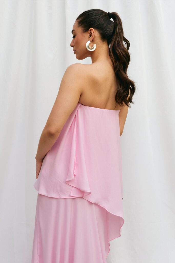 Conjunto Sem Alça Com Blusa Assimétrica e Saia Longa Siena - Rosa Chiclete - Imagem 2