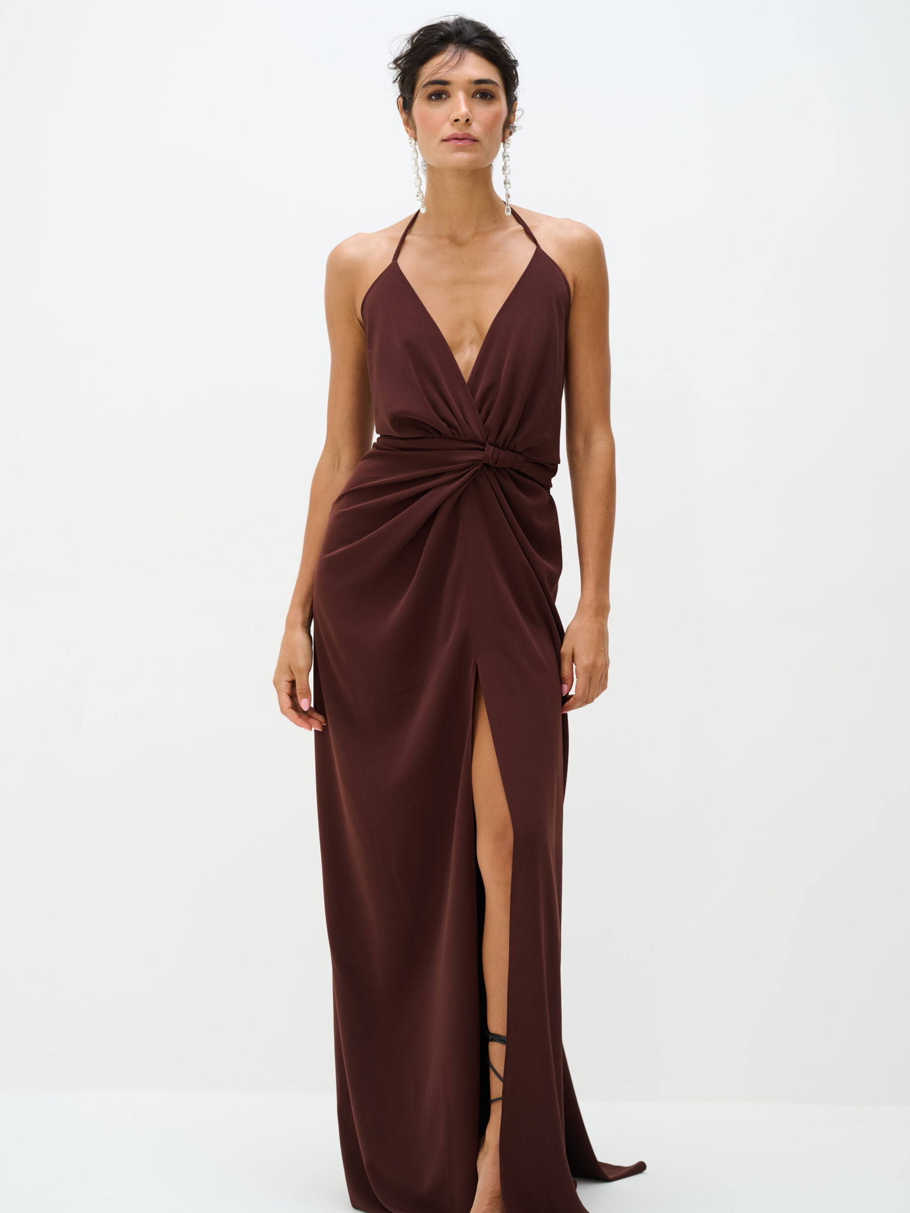 Vestido Fenda Frontal Pri - Marrom