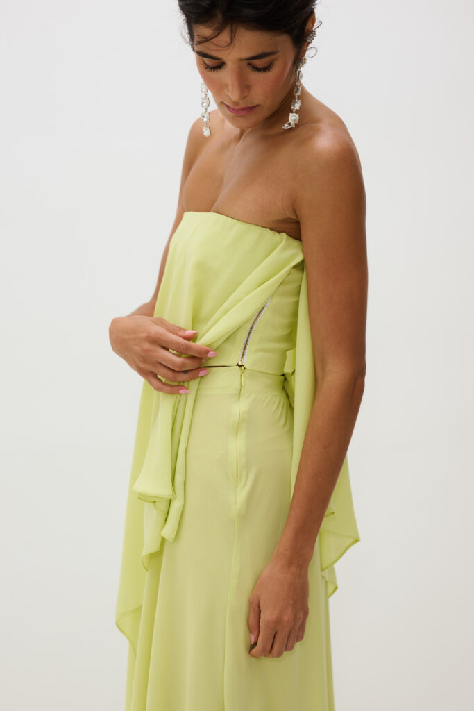 Conjunto Sem Alça Com Blusa Assimétrica e Saia Longa Siena - Amarelo-Limão - Imagem 4