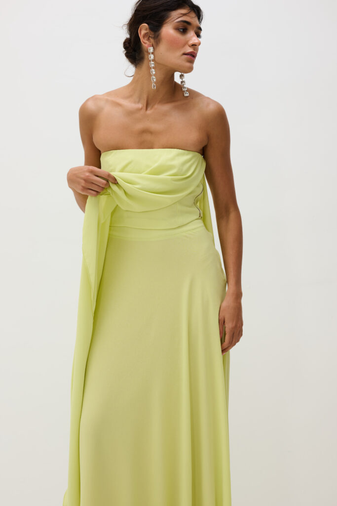 Conjunto Sem Alça Com Blusa Assimétrica e Saia Longa Siena - Amarelo-Limão - Imagem 3