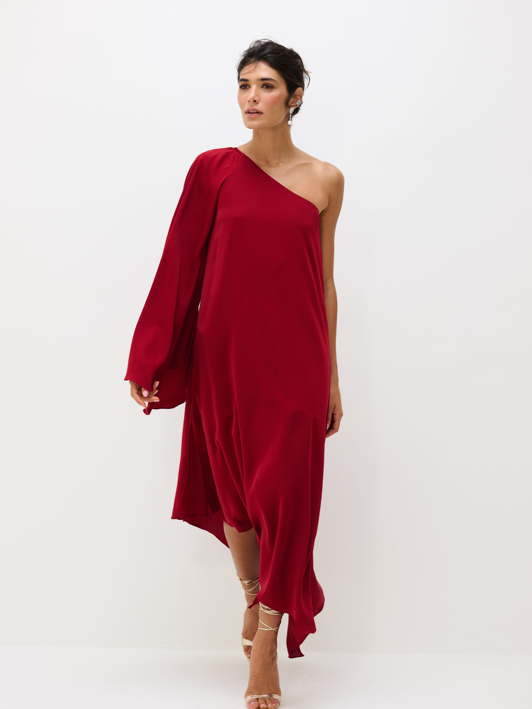 Vestido Um Ombro Só Braga - Vinho