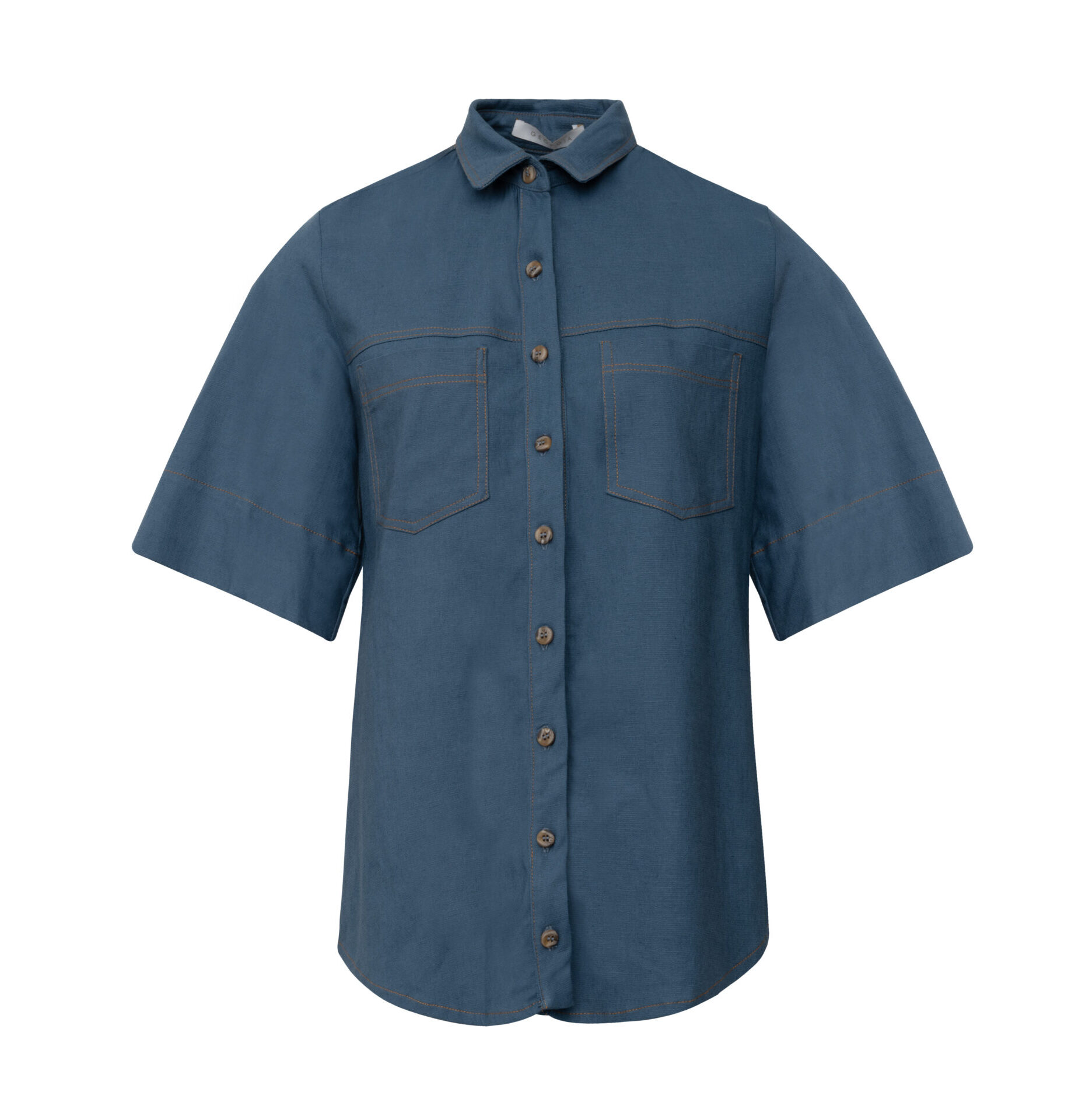 Camisa De Linho Pespontada Lina - Azul Jeans