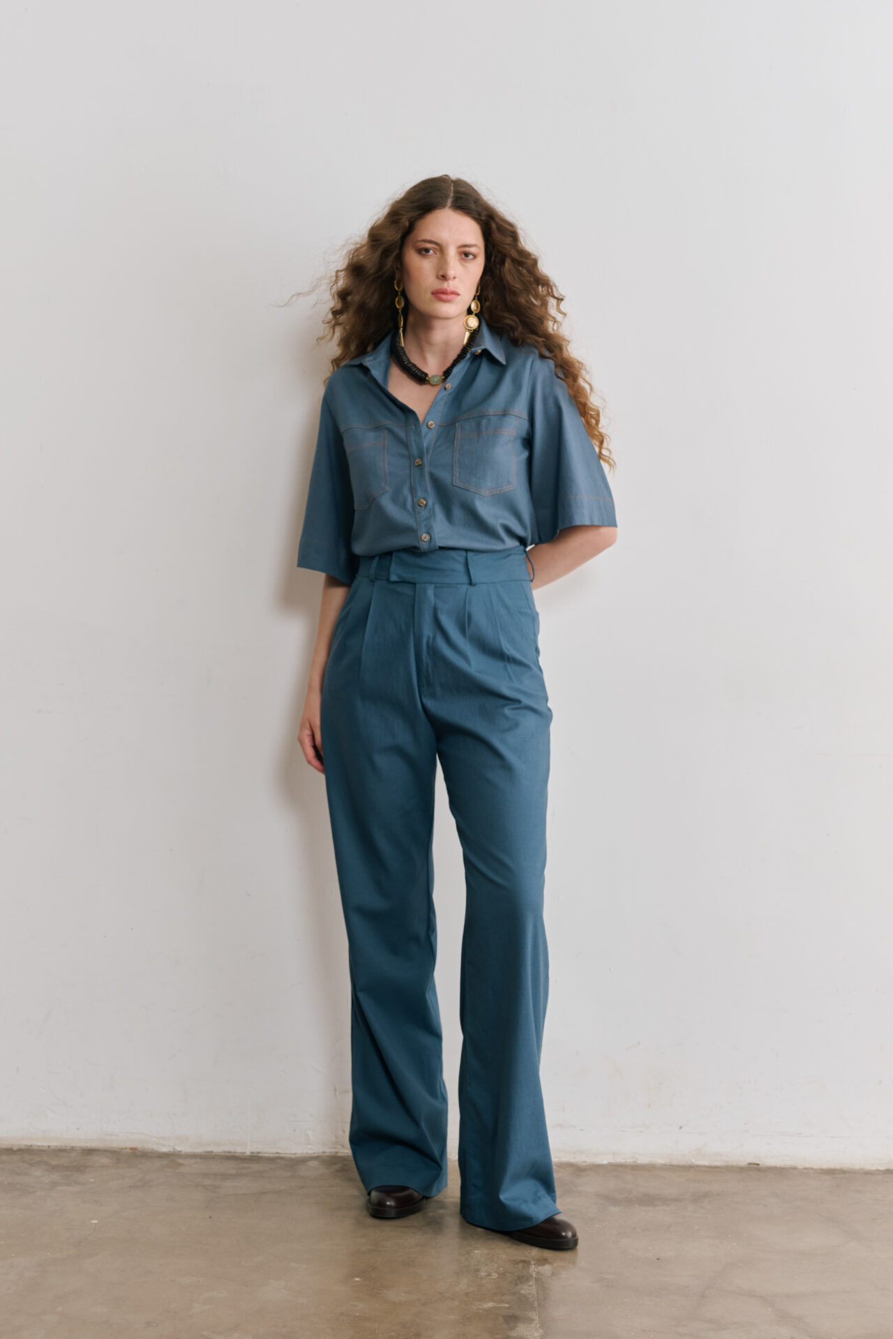 Camisa De Linho Pespontada Lina - Azul Jeans