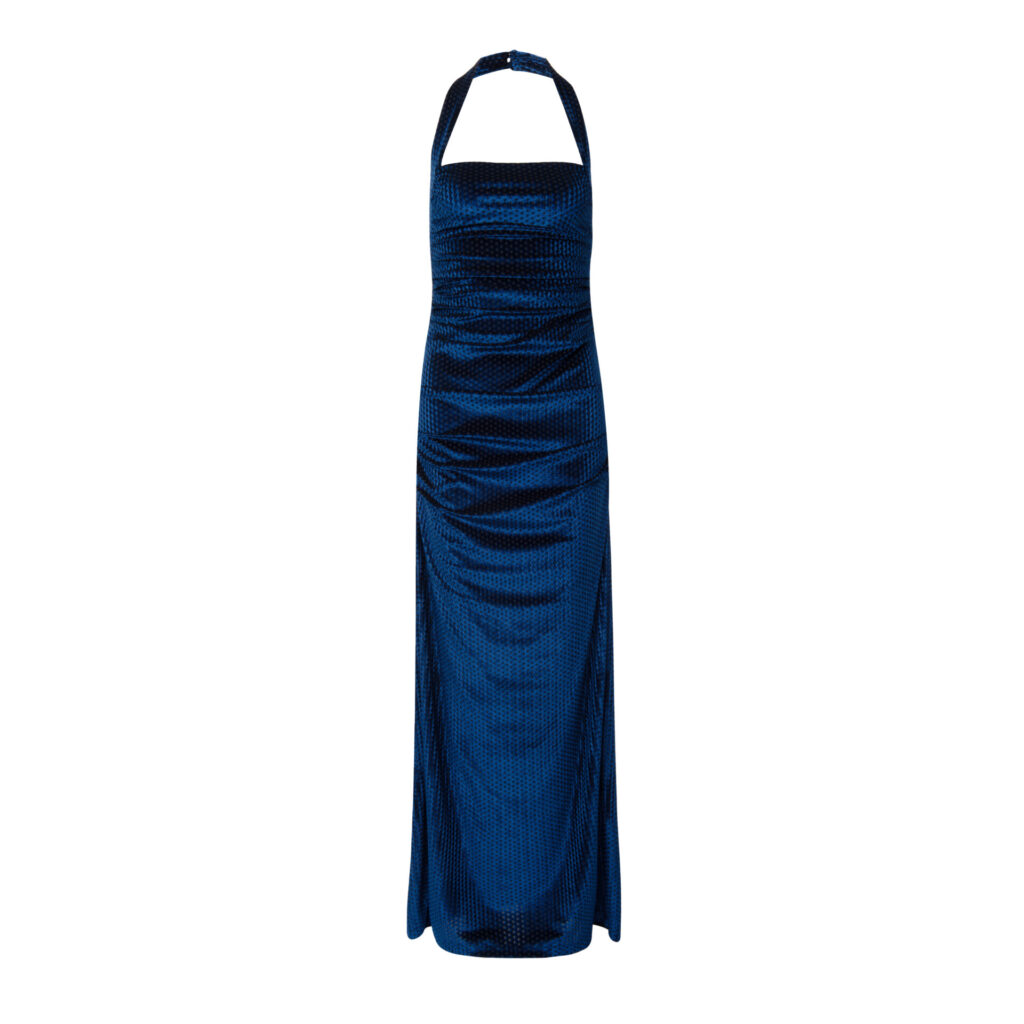 Vestido Longo De Veludo Drapeado Dora - Marinho - Imagem 5
