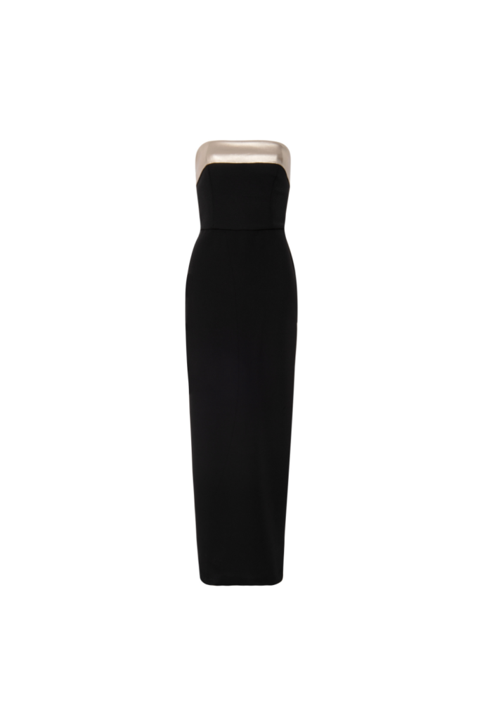 Vestido Longo Sem Alças Com Detalhe Dourado No Busto Eloisa - Preto - Imagem 5