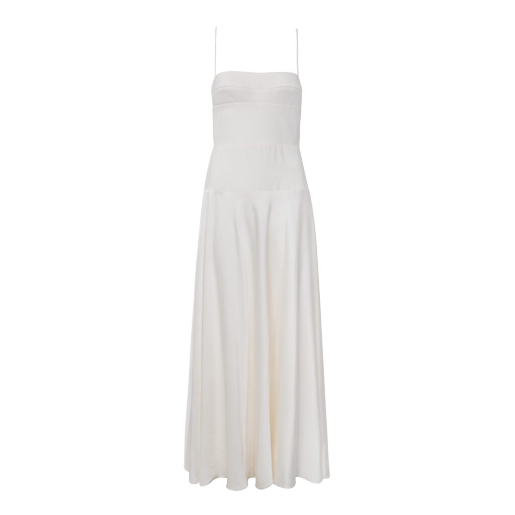 Vestido Longo Com Saia Acetinada e Alças Finas Amália - Off White - Imagem 5