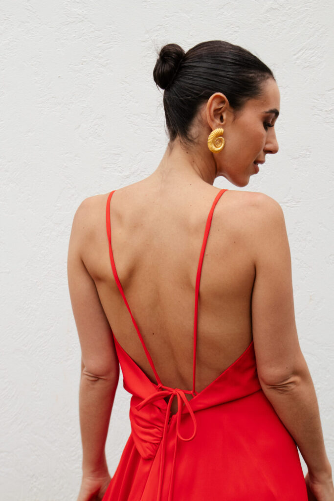 Vestido Drapeado Frente Única Com Fenda Pri – Laranja - Imagem 2