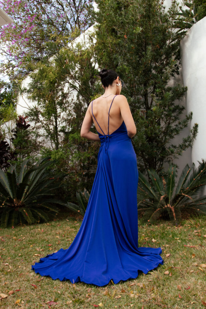 Vestido Drapeado Frente Única Com Fenda Pri – Azul Royal - Imagem 5