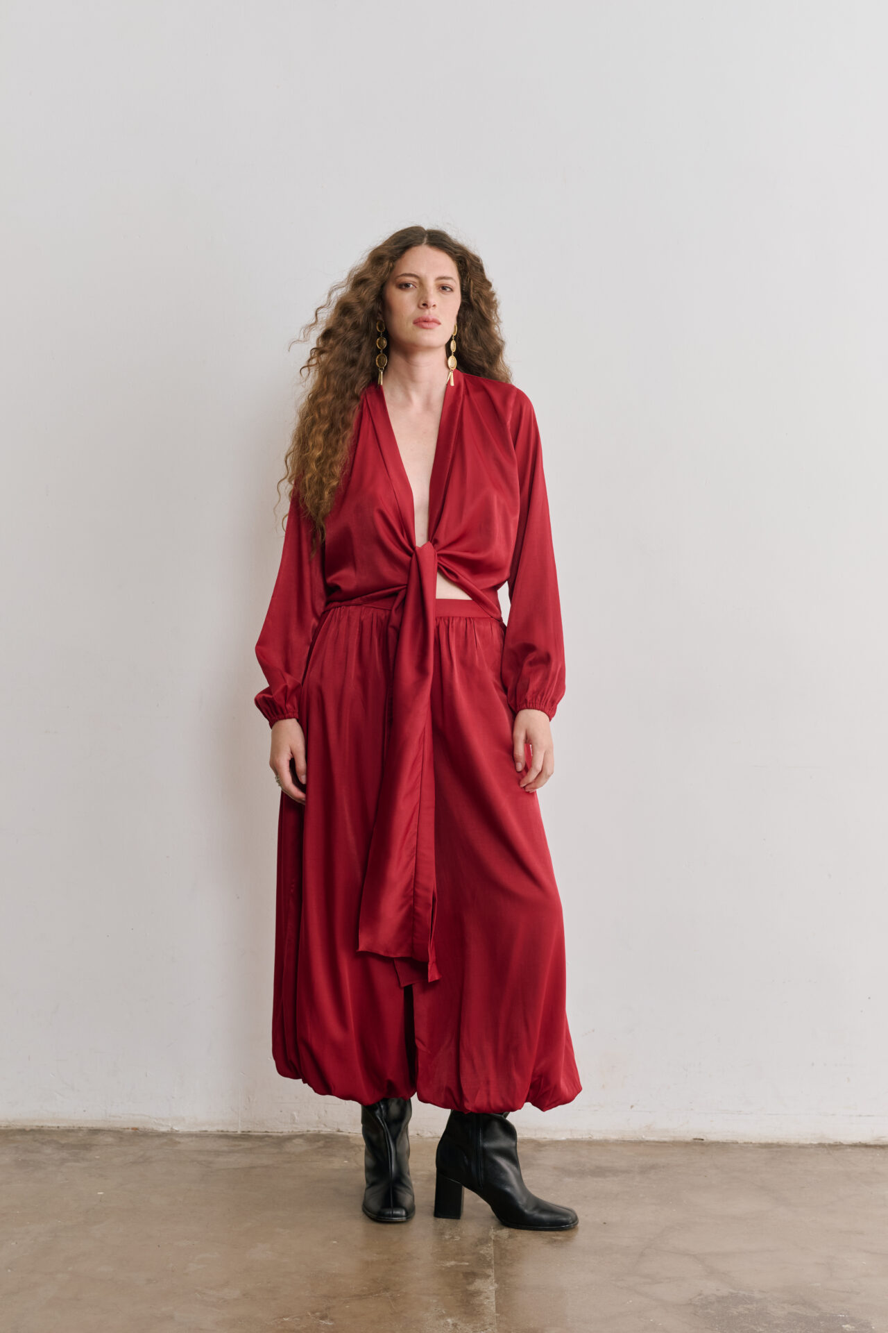 Calça Balonê Com Cós Elástico Luna - Vinho