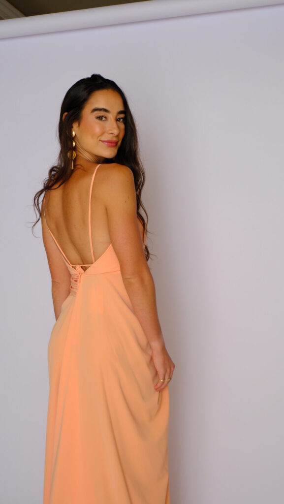 Vestido Drapeado Frente Única Com Fenda Pri - Pêssego - Imagem 3