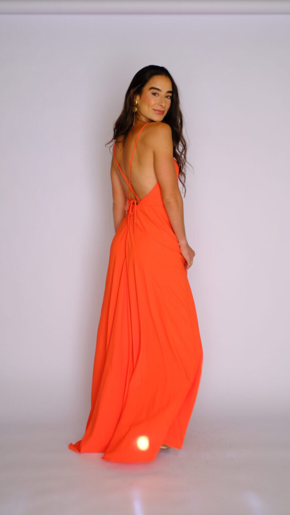 Vestido Drapeado Frente Única Com Fenda Pri – Laranja - Imagem 6