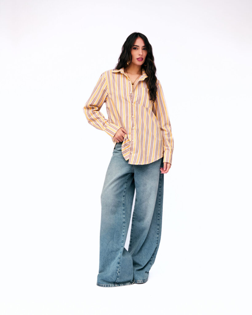 Camisa Manga Longa Com Listras Giulia – Amarela - Imagem 2