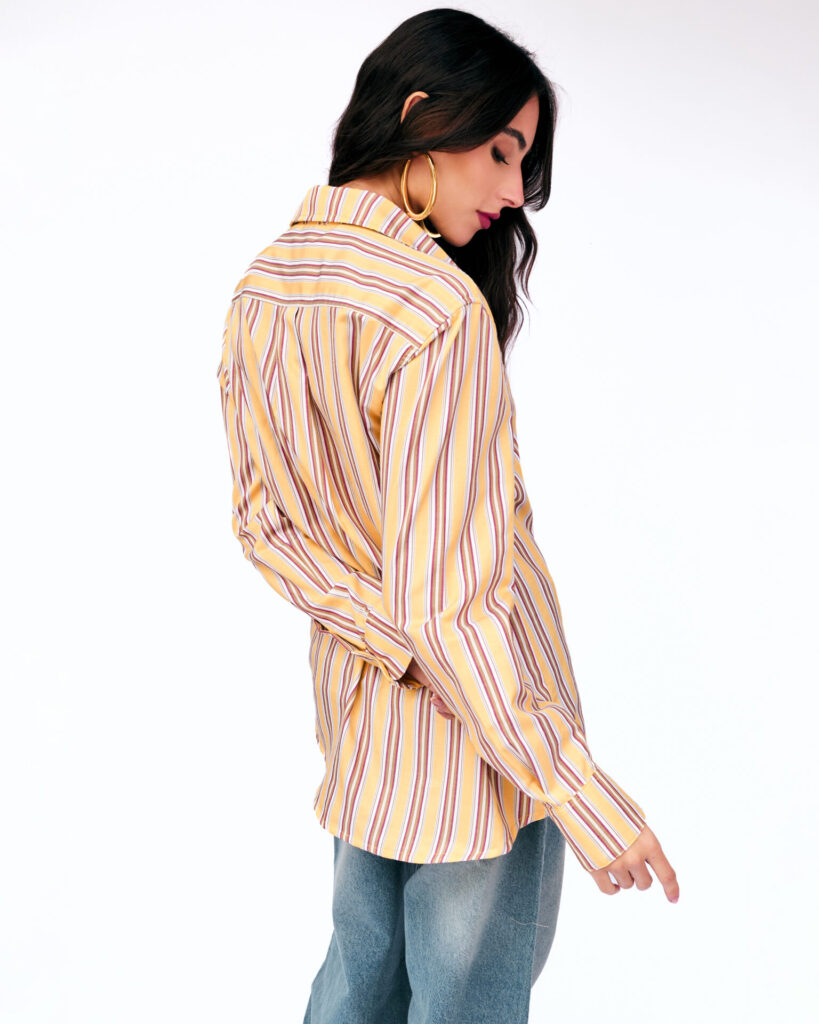 Camisa Manga Longa Com Listras Giulia – Amarela - Imagem 3