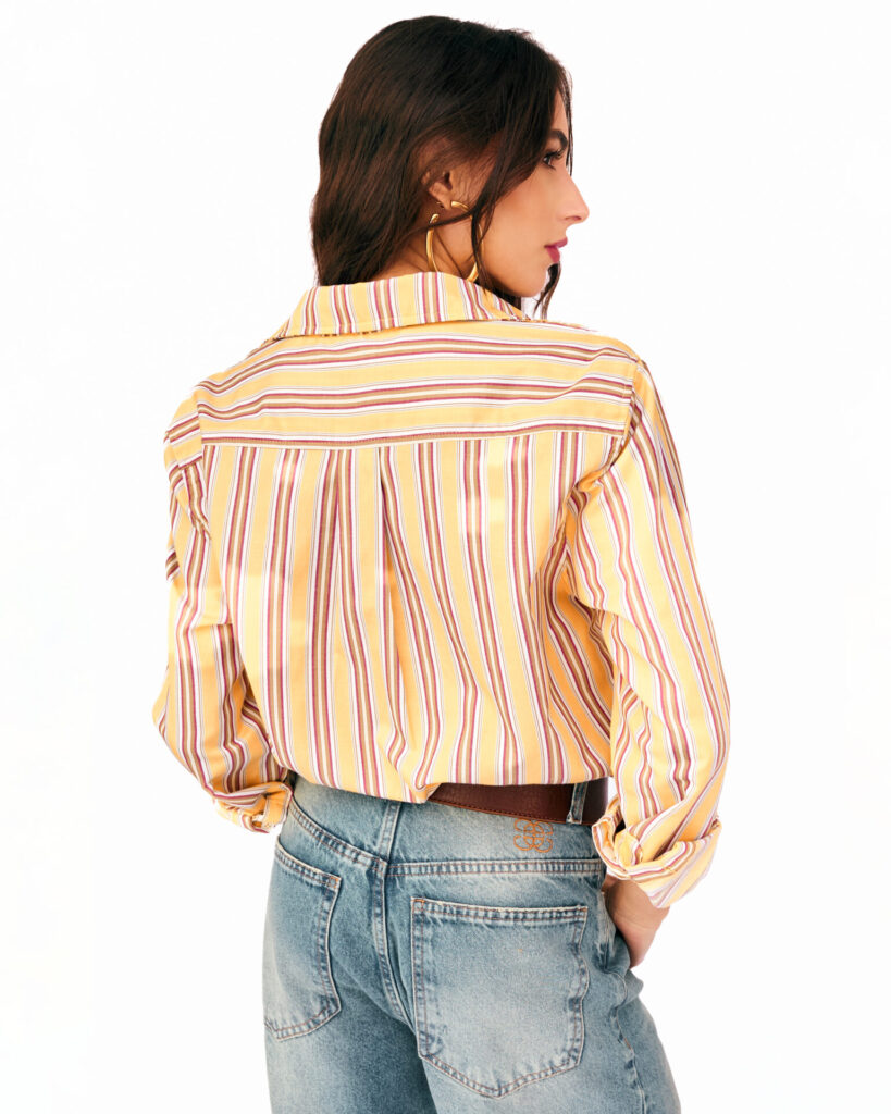 Camisa Manga Longa Com Listras Giulia – Amarela - Imagem 5