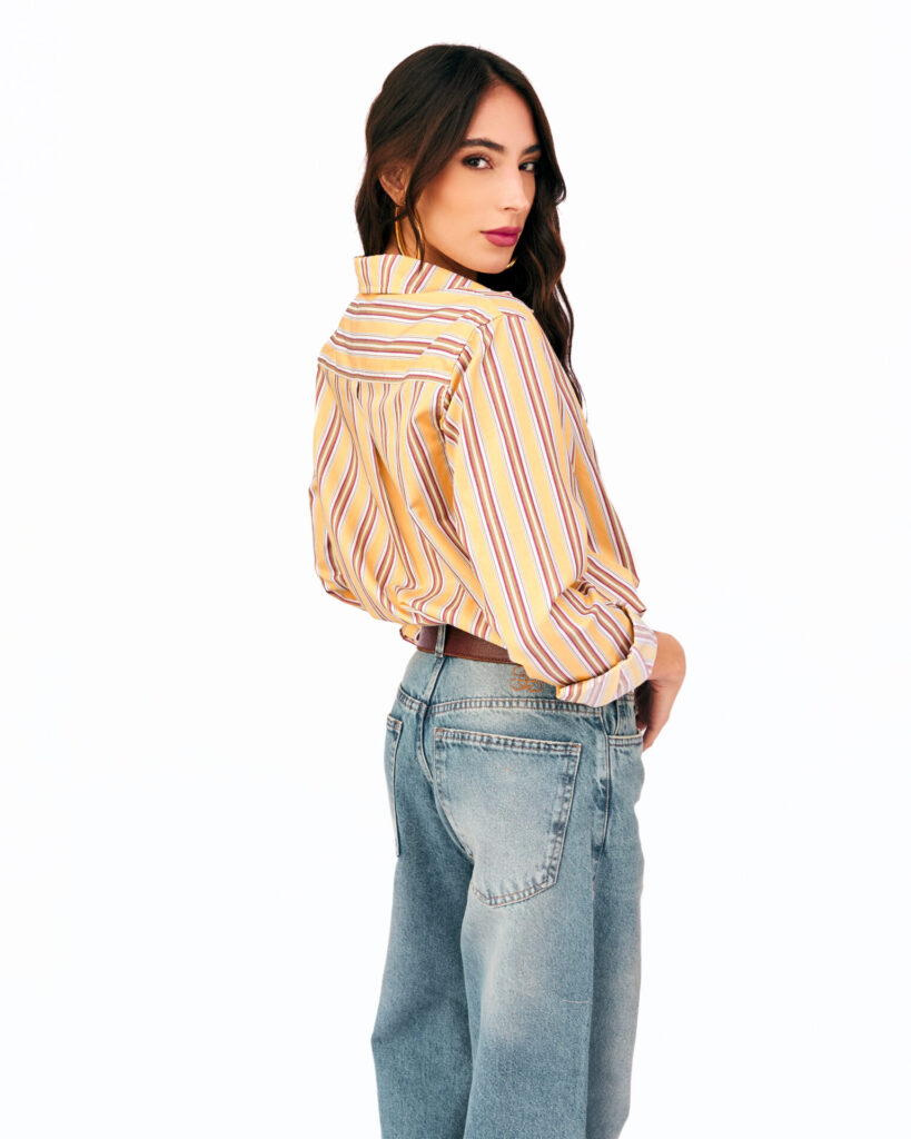 Camisa Manga Longa Com Listras Giulia – Amarela - Imagem 4