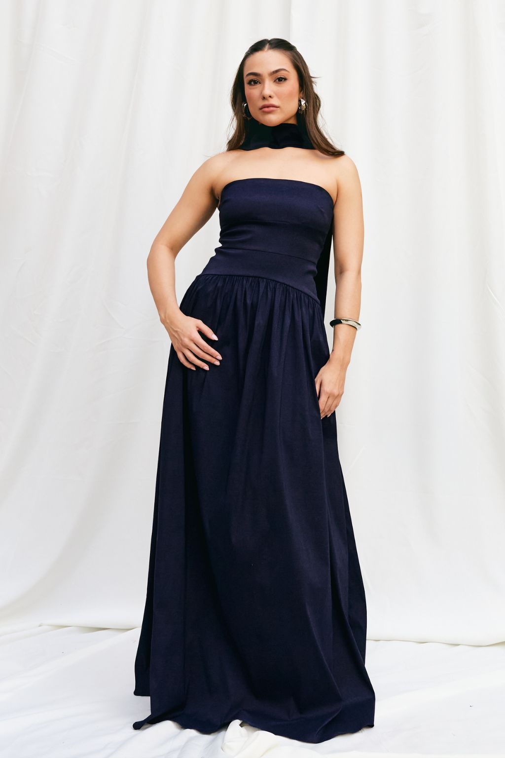 Vestido Longo Tafetá Sem Alças Eugenia – Marinho