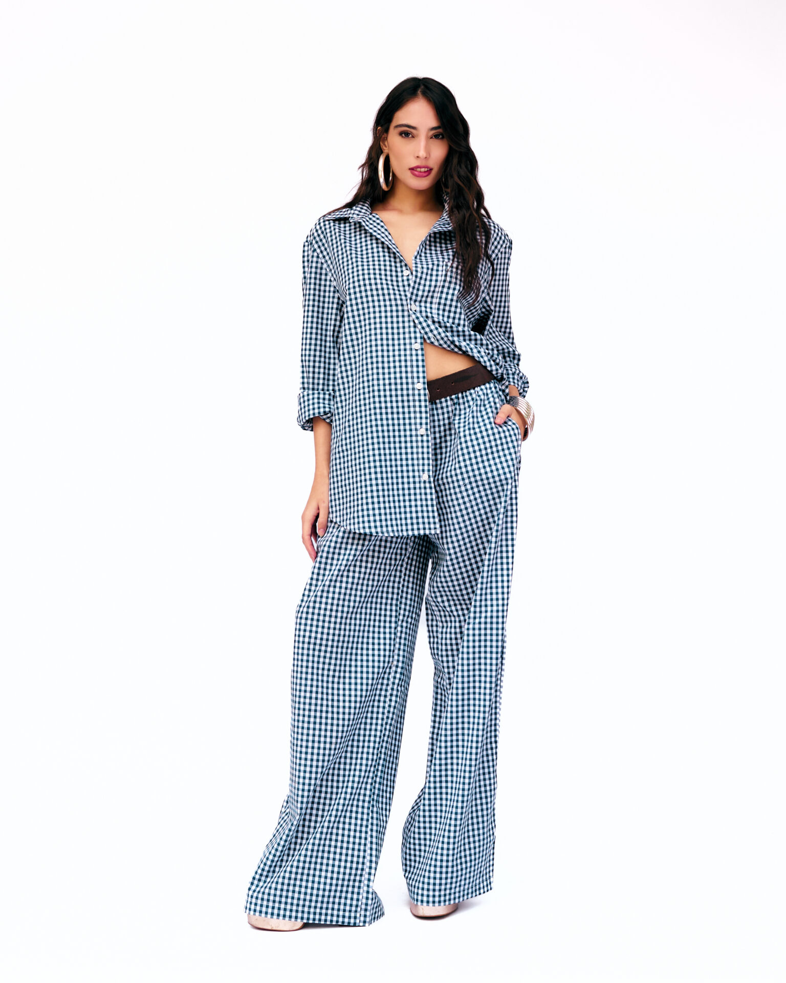 Calça Pantalona Xadrez Bianca - Azul