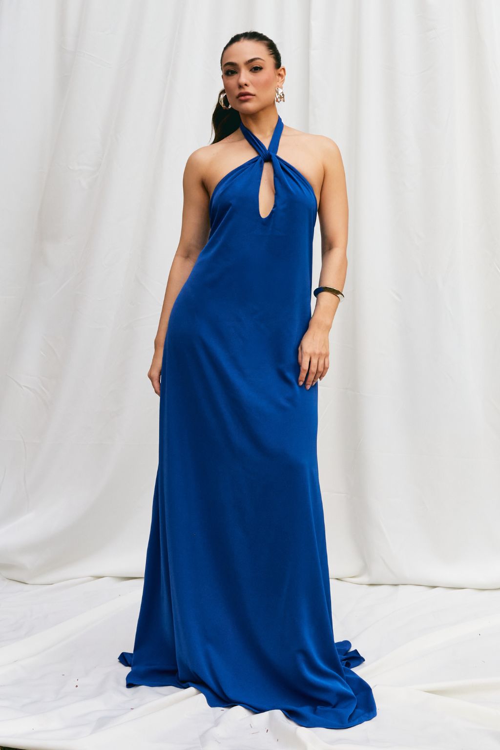 Vestido Longo Frente Única Dih - Azul