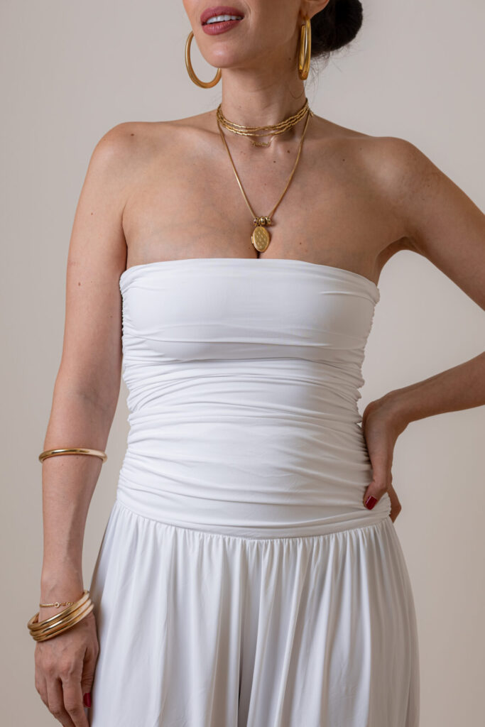 Body Sem Alças de Malha Fria Drapeado Catarina - Off White - Imagem 4